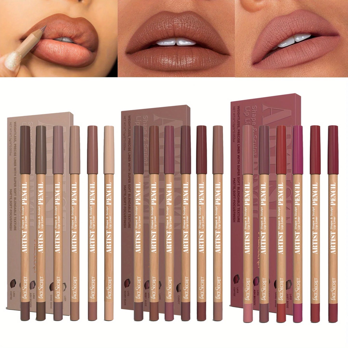 6Pcs Lipliner Set Lip Liner Set Waterproof Long-Lasting Matte Lipstick with Natural Finish Easy to Apply Makeup