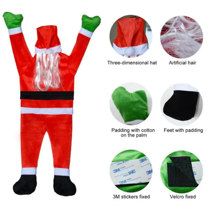 1.7M Velvet Santa Claus Wall Climbing Christmas Santa Claus Climbing Wall Door Xmas Hanging Window Decor Hanger Outdoor Decor