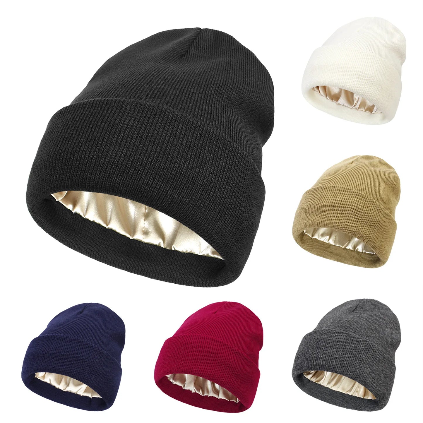 Wintermütze für Damen, mit Seidensatin gefütterte Beanies, klobige Kappen für Herren, warme Mode, Damen-Bonnet-Skullies-Caps, männliche und weibliche Sturmhauben