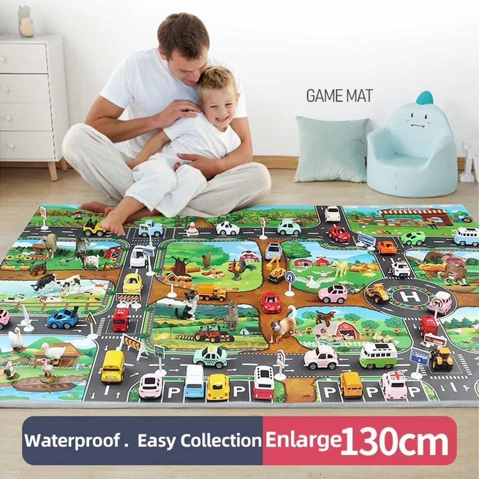 Children Playmat Activity Surface Waterproof Map Kids Animal Road Toy Baby Dinosaur Road Portable Carpet Farm Road Non-Toxic Mat