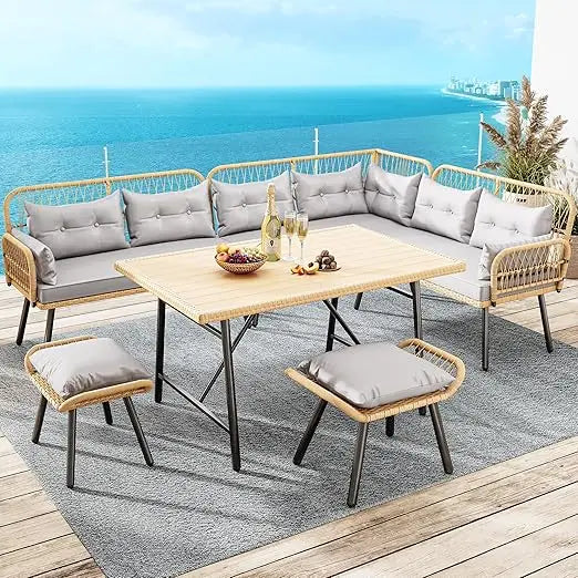 Patio Wicker Furniture Set, for Backyard Deck with Soft Cushions,Ottomans ,All-Weather Rattan Outdoor Conversation Sofa Set