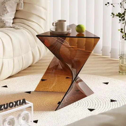 Irregular Clear Acrylic Side Table Modern Living Room End Table Transparent Sofa Table Geometric Minimalist Acrylic Coffee Table