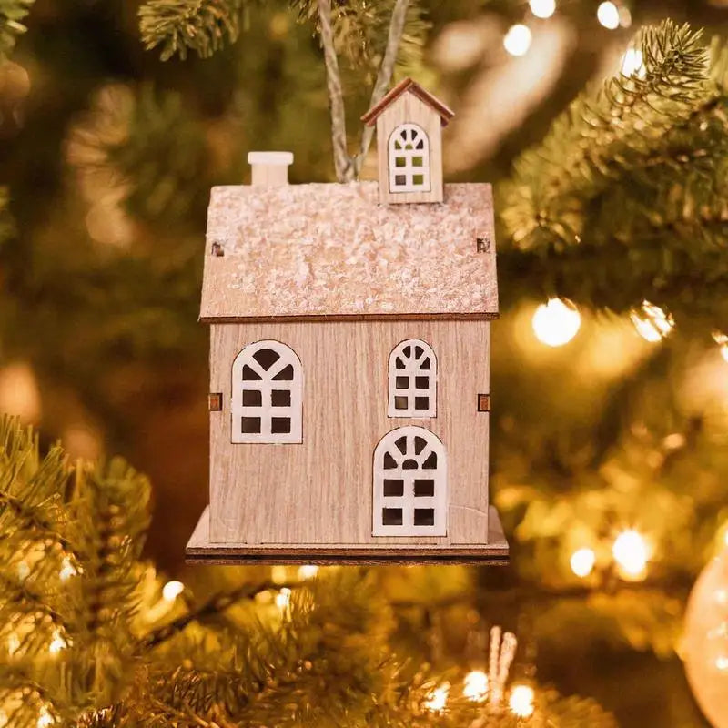 Christmas Village House Wooden Christmas Scene Ornament Decorative Glowing Miniature House Holiday Seasonal Decor Christmas Home