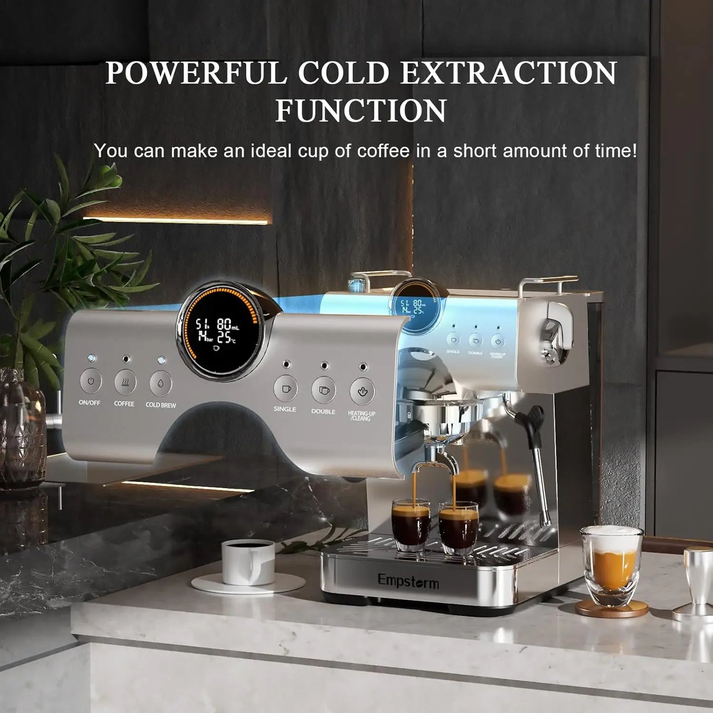 Cold Brew, 20 Bar Hot and Cold Espresso Maker Cappuccino Machine with Milk Steam Wand, Easy to Use & Clean, Expresso