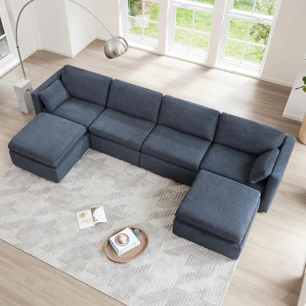 Blue Couch Sofas Living Room Sofa 146 Inch Width Oversized Modular Sectional Fabric Sofa Set Sofy Do Salon Chair Rooms Furniture