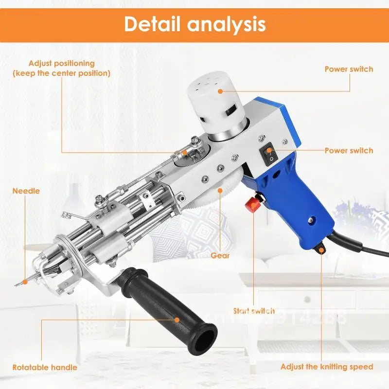 2 in 1 Tufting Gun Set Electric Touffing Pistol,7 – 21mm Tufting Pisto, with Wool Yarn and Tufting Canvas,Trimmer for Beginners