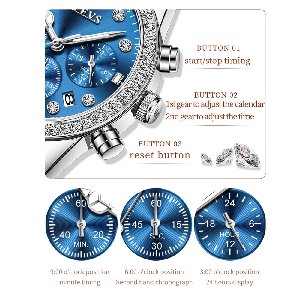 NEW OLEVS Diamond Women Watch Silver Blue Ladies Wrist Watches Luxury Brand Rhinestone Womens Bracelet Watches Female Relogio