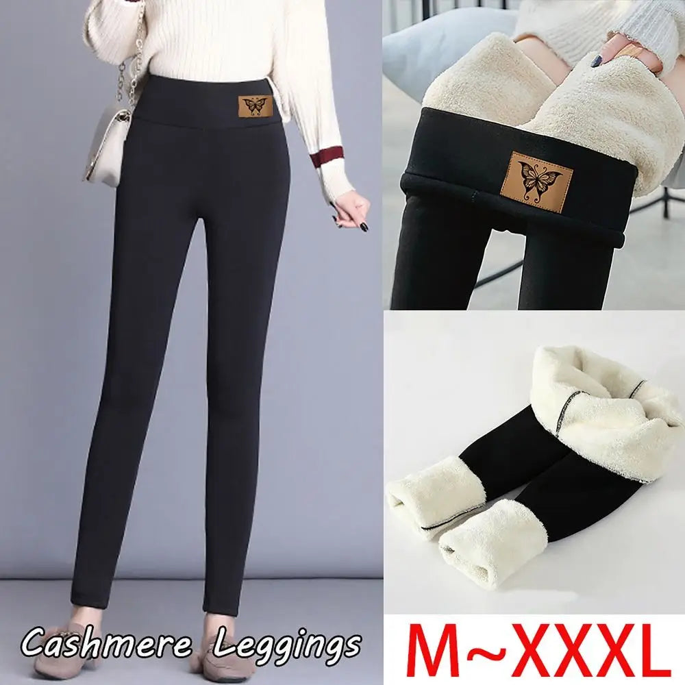 Thermal Fleece Lined Leggings Soft Fluffy with Leather Patch Women Leggings High Waisted Thicken Leggings Women Girl