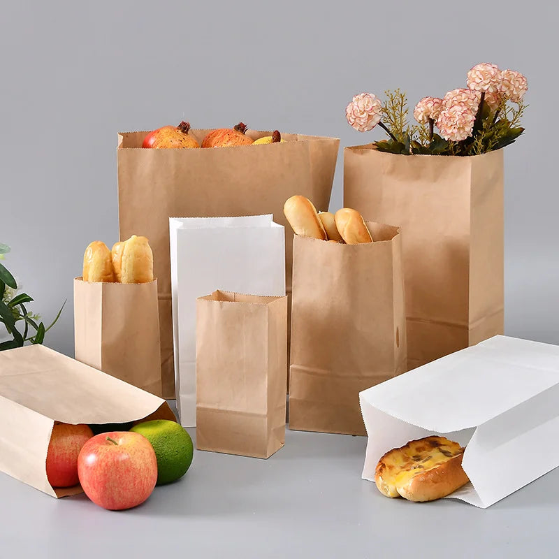 50/100pcs Kraft Paper Bag Packaging Biscuit Candy Food Cookie Bread Snacks Baking Takeaway Bags Environmentally Dry Paper Bags