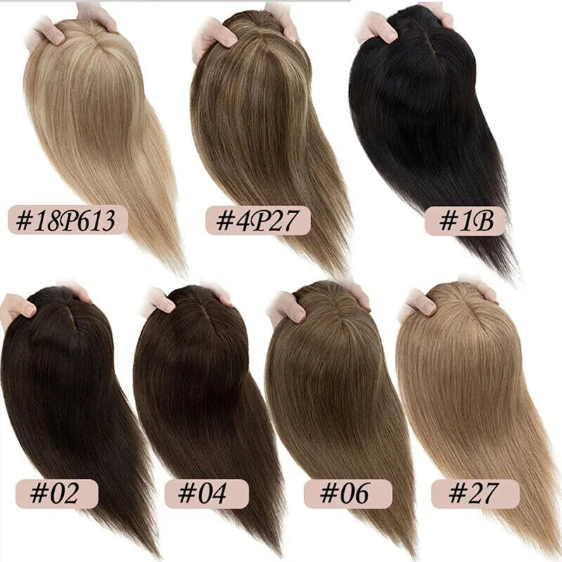 Silk Base Top Women Topper Clip In Real Human Hair Hairpiece Human Hair Extension Thin Breathable Blonde Toppers Hair Women Wig