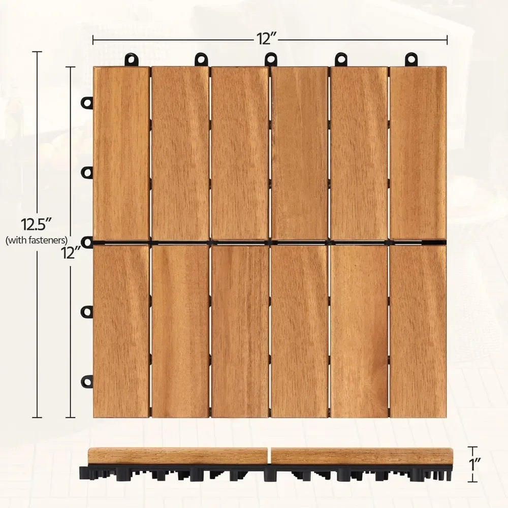 Garden floor, 108 pieces of Acacia wood, anti slip surface interlocking deck bricks, easy to buckle waterproof, garden floor