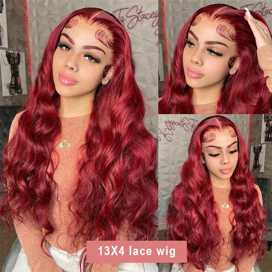 99j Burgundy Body wave Lace 13x4 Front Human Hair 13x6 200 Density HD Transparent Lace Frontal Wig Brazilian For Black Women