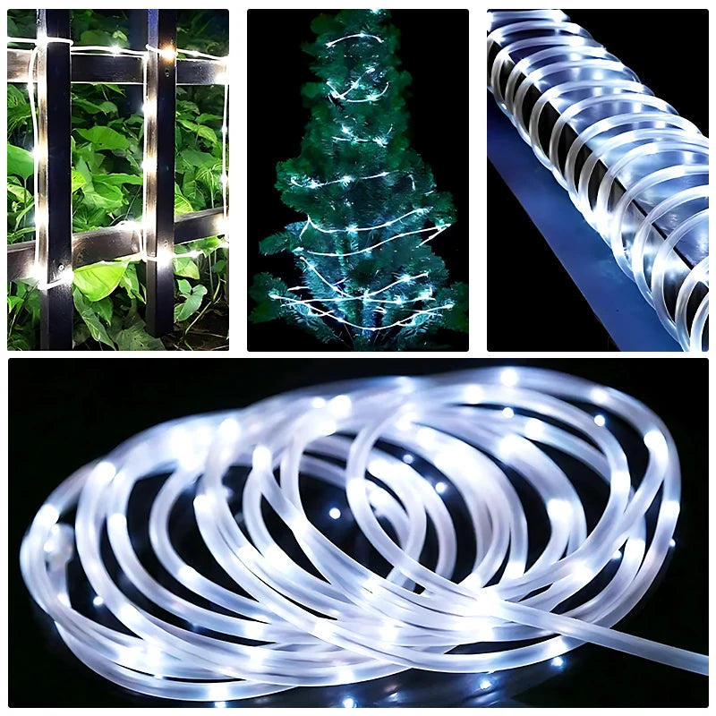 2Pack Solar Rope Light Outdoor Each 33ft 100LED String Light Clear PVC Tube White/Warm/Color Solar Light For Christmas Halloween