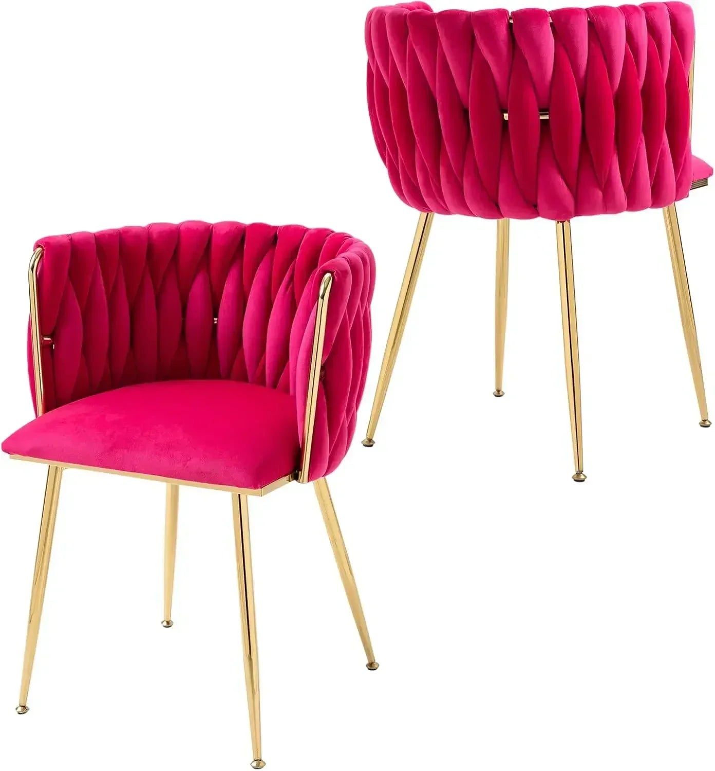 Woven Dining Chairs Set of 4,Velvet Upholstered Dining Chairs with Gold Metal Legs,Modern Accent Chairs Suitable for living room