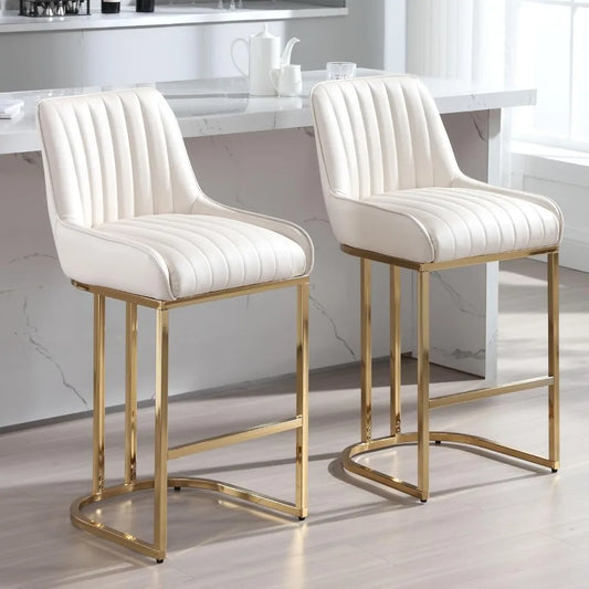 Counter Stools with Gold Legs 26 Inch Counter Leather Height Bar Stools Set of 2 Upholstered Kitchen Island Chairs with Back