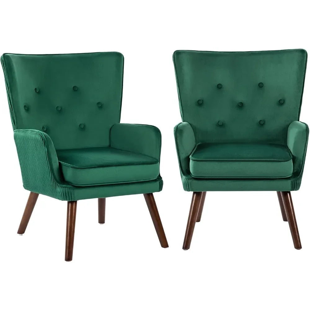 Velvet Accent Chair Set of 2, Modern Wingback Armchair with High-Back,Accent Club Arm Chair (Green),Living Room Chairs