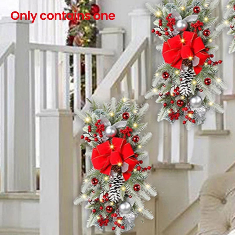 Christmas Wreath Pendants Garland Xmas Decoration  Christmas Wreath Hanging Pendant For Holiday Wall Door With LED Light