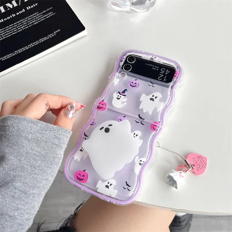 Halloween Cartoon Ghost Phone Case for Samsung Galaxy Z Flip 6 5 4 3 Protective Back Cover for ZFlip4 ZFlip5 ZFlip6 Case Shell