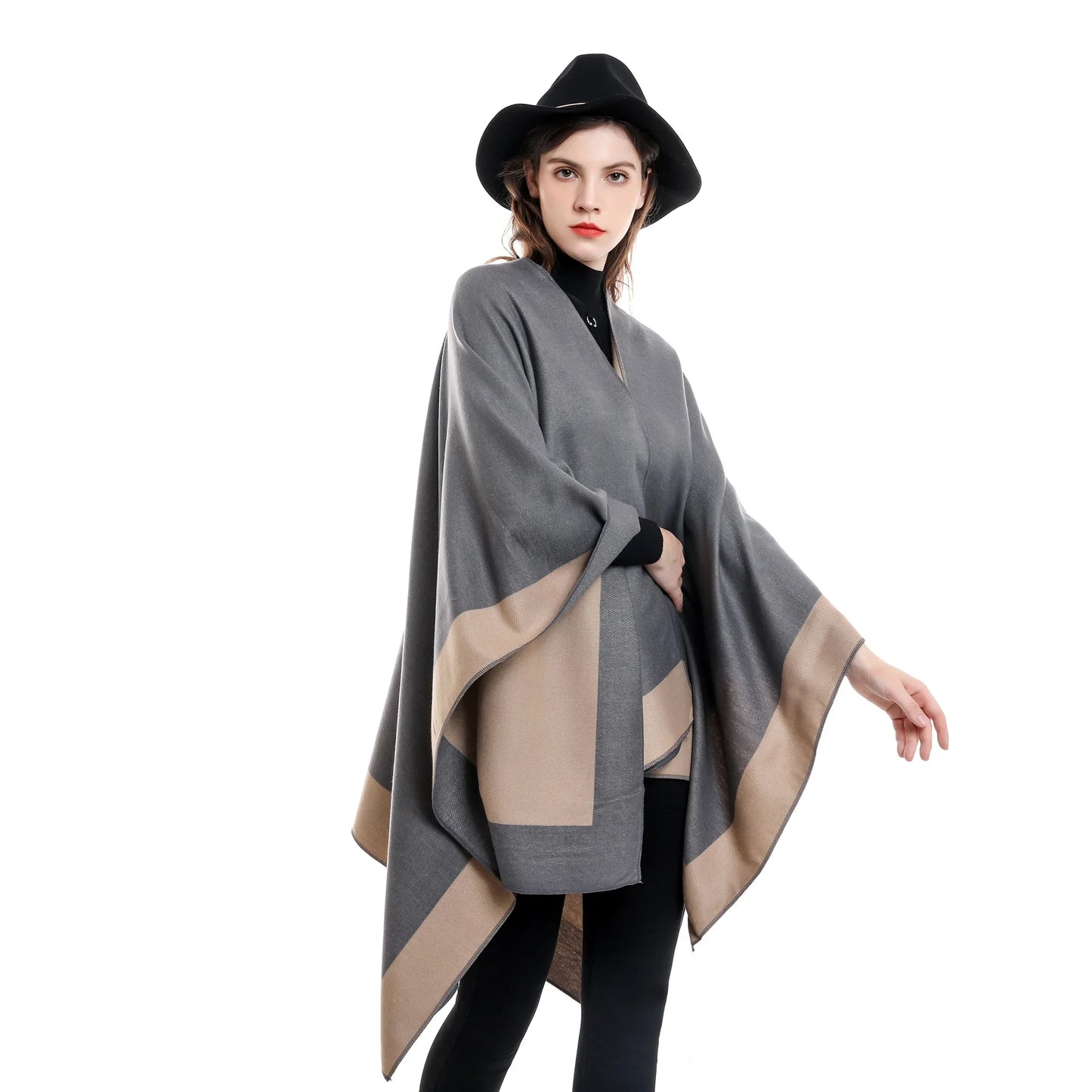 Ethnic Style Plus Size Imitation Cashmere Split Shawl Cloak Scarf Women Winter Warm Cappa