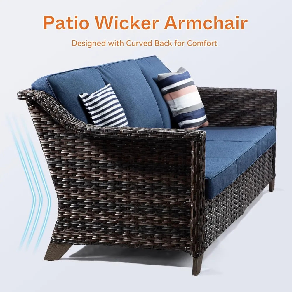 Patio Sofa, All Weather Outdoor Rattan Wicker 3-Seat Sofa High Back Couch for Garden Backyard Porch ,Garden Furniture Sets