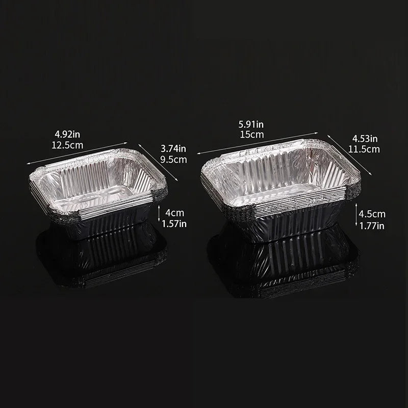 Rectangular Tin Foil Tray Box Barbecue Disposable Aluminum Foil Packaging Box BBQ Thickened Aluminum Foil Packaging Bowl 10PCS