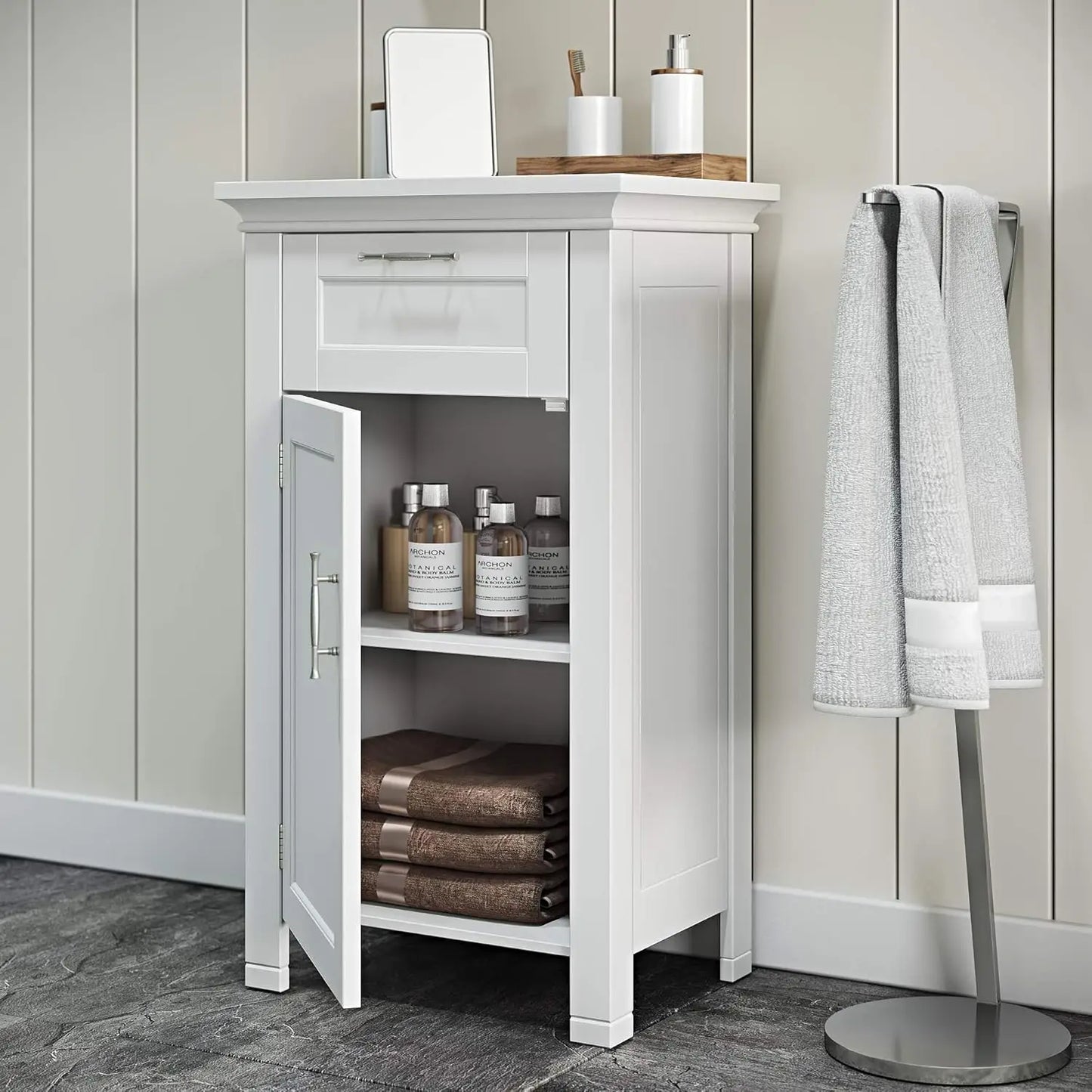 06-037 Somerset Single Door Floor Storage Cabinet, White