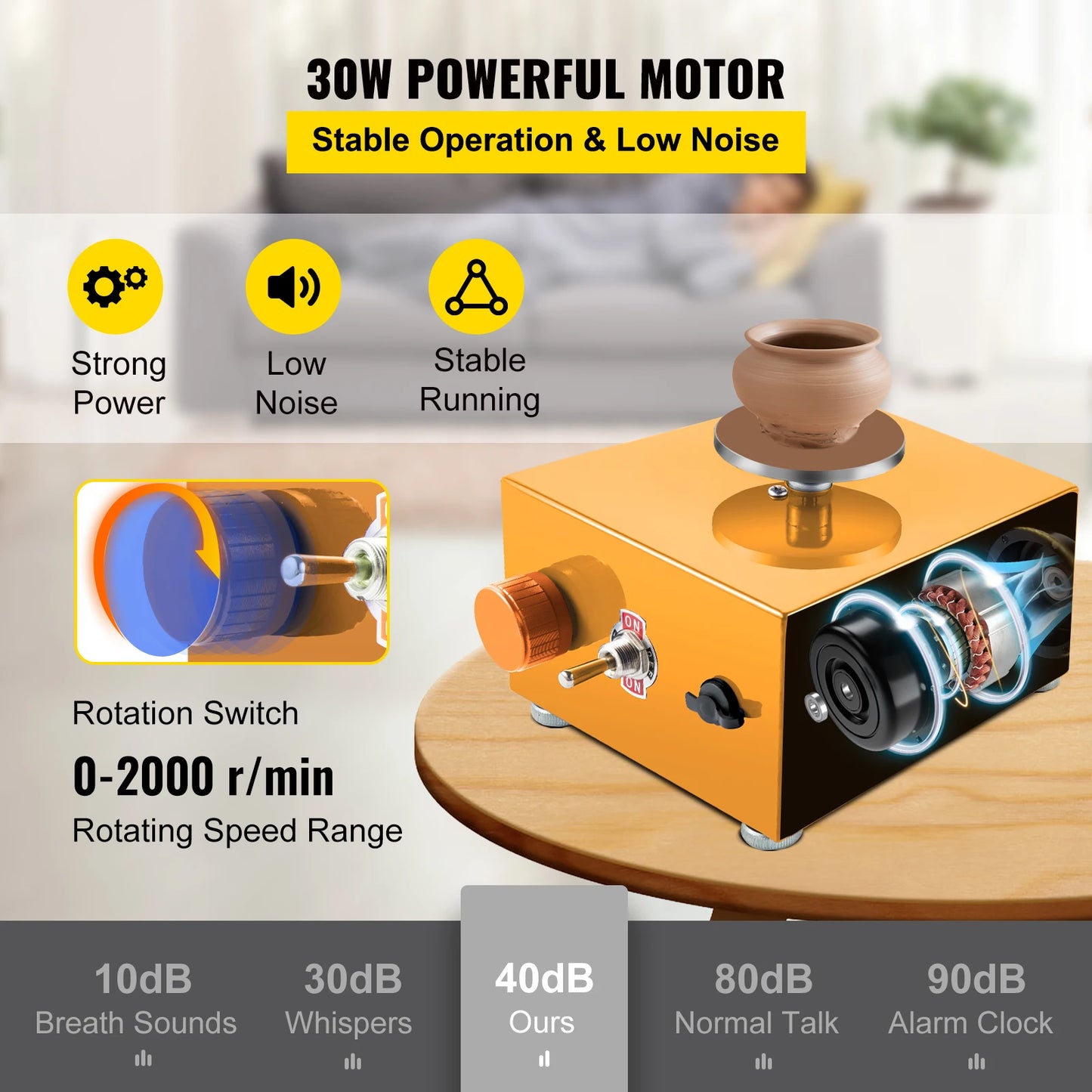 VEVOR 30W Mini Pottery Wheel Adjustable Speed Home DIY Clay Machine Electric Sculpting Kits w/ 3 Turntable Trays and 16Pcs Tools