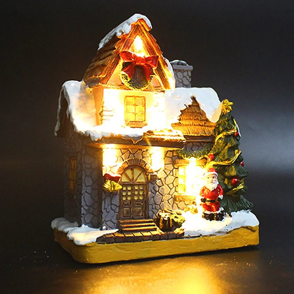 Christmas Village Houses, Resin Christmas Village with Warm Light Battery Operate, Christmas Home Table Decor,A