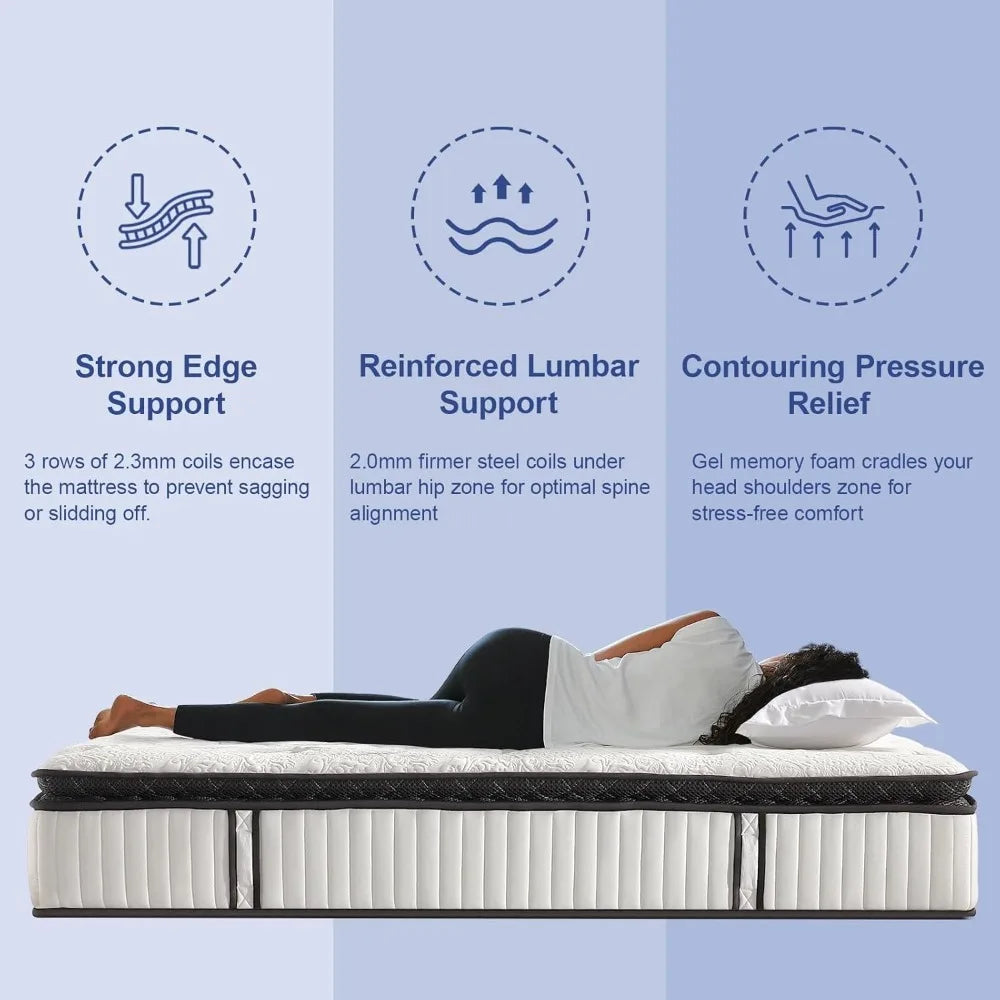 Twin Mattress Zone Encased Coils Innerspring for Back Pain Relief Matress King Mattress 12 Inch Double Mattresses Medium Firm