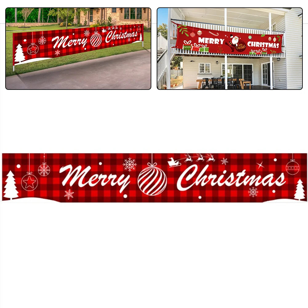 Christmas Banner With Rope Merry Christmas Garage Door Backdrop Banner Garden Party Festival Arrangement