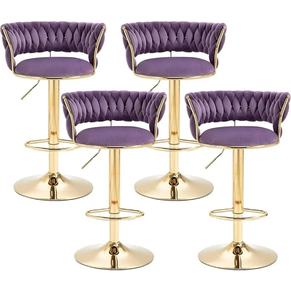 Swivel Velvet Bar Stools, Adjustable Counter Height Barstools Modern Counter Stools Chairs Set of 4 Suitable for living rooms