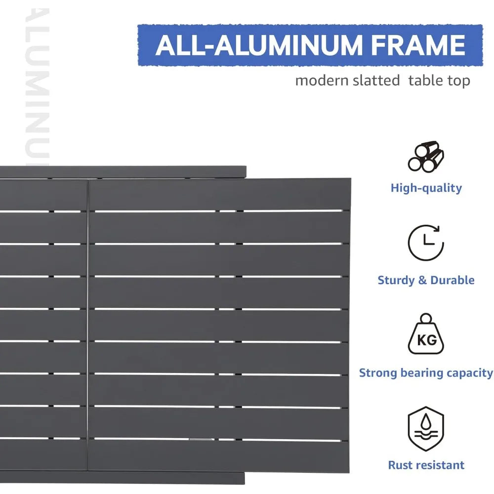 7-Piece Outdoor Patio Dining Set, 6 Stackable Chairs with Gray Removable Cushions,Aluminum Expandable Outdoor Dining Table Set