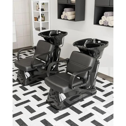 Shampoo Chair and Bowl for Salon, Backwash Shampoo Station Sink with Tilting Shampoo Bowl, Barbershop Spa Equipment