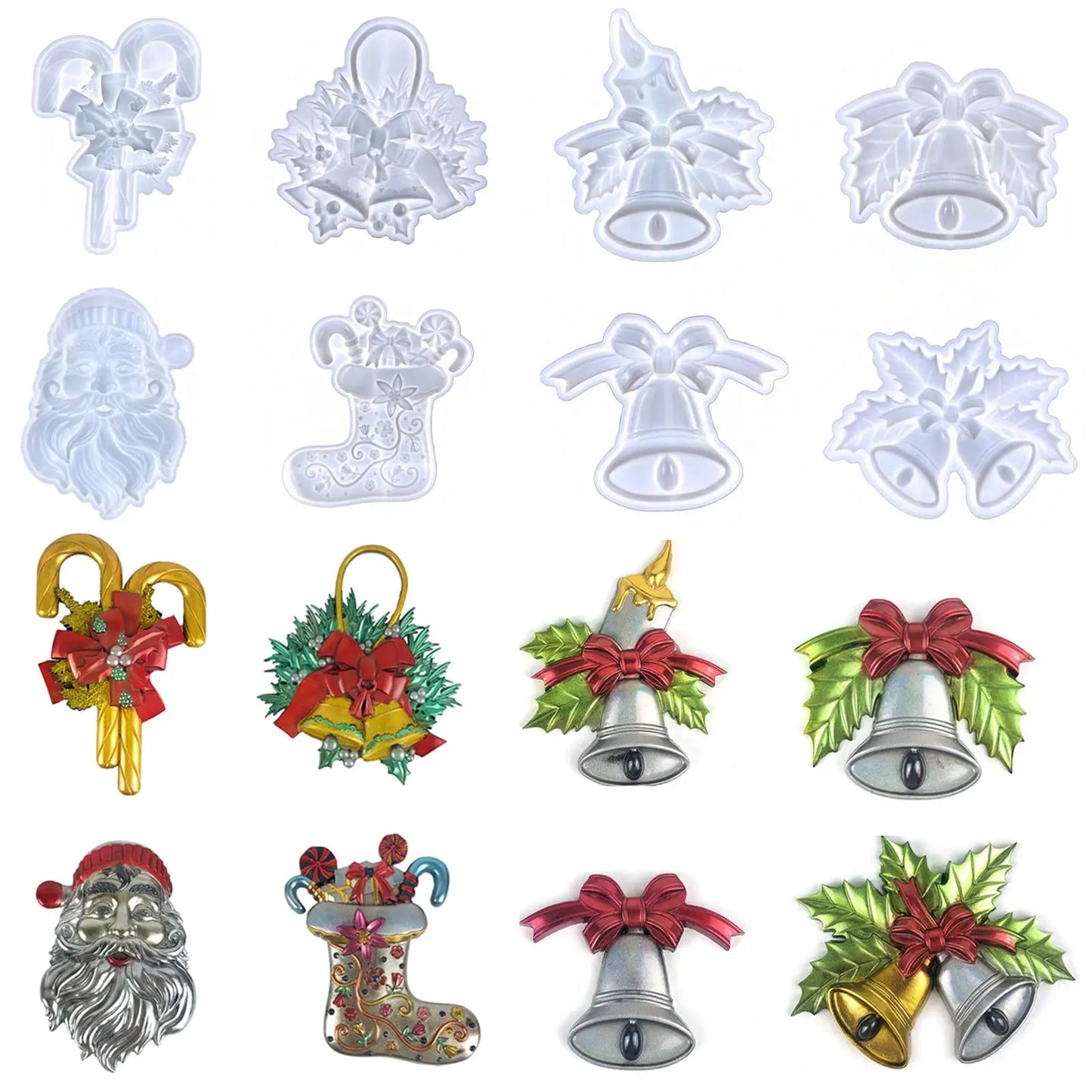 3D Christmas Silicone Mold Christmas Bell Socks DIY Epoxy Resin Mold Plaster Mould Christmas Tree Home Wall Decoration Gift