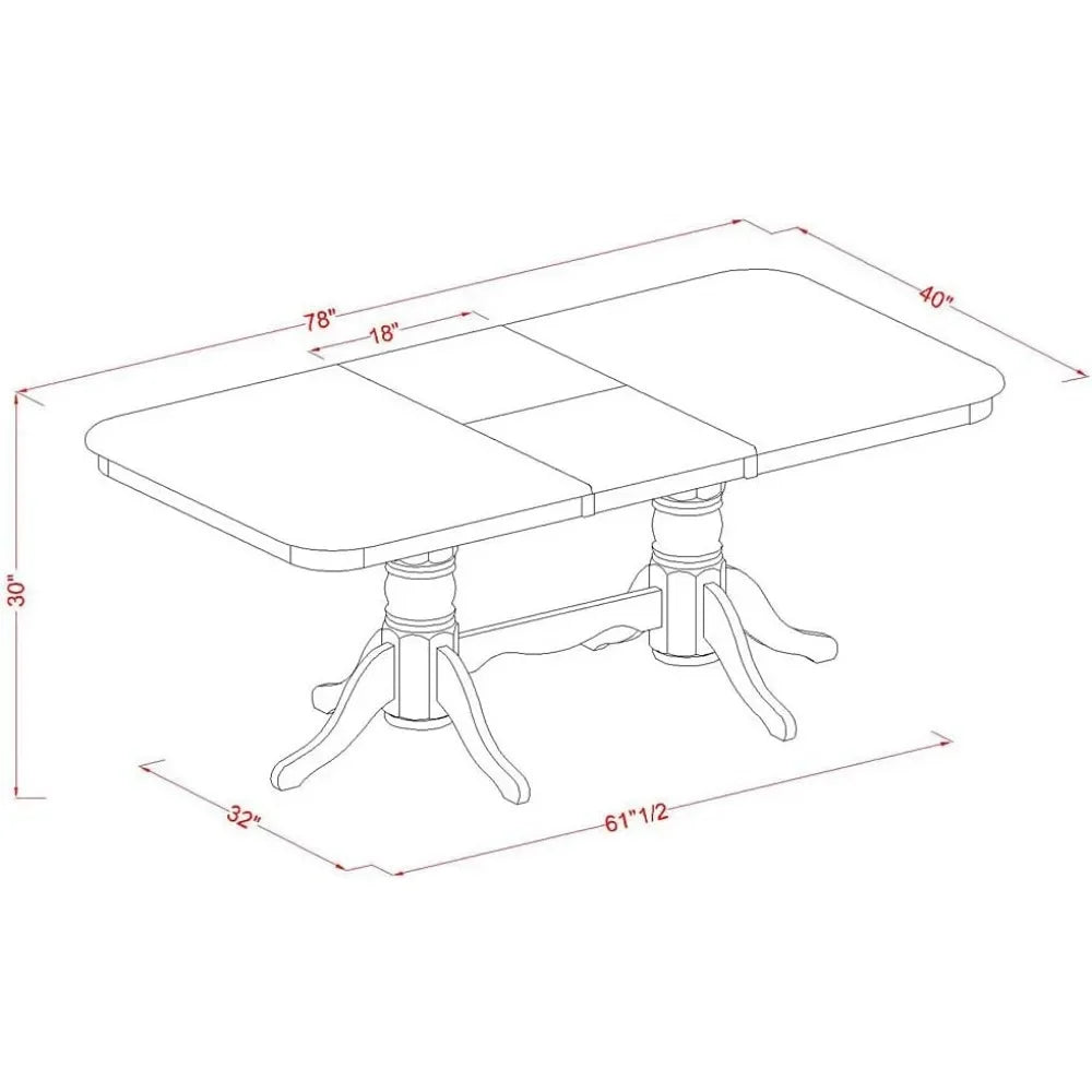 7 Piece Kitchen Set Consist of a Rectangle Table with Butterfly Leaf and 6 Faux Leather Dining Room Chairs, 40x78 Inch