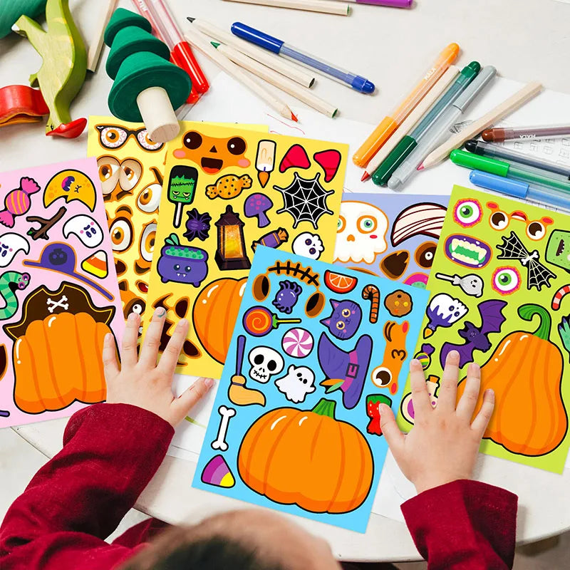 Make A Face Halloween Pumpkin Stickers Sheets for Kids Toddlers Children DIY Decorating Toys Party Games Stickers Puzzle Jigsaw