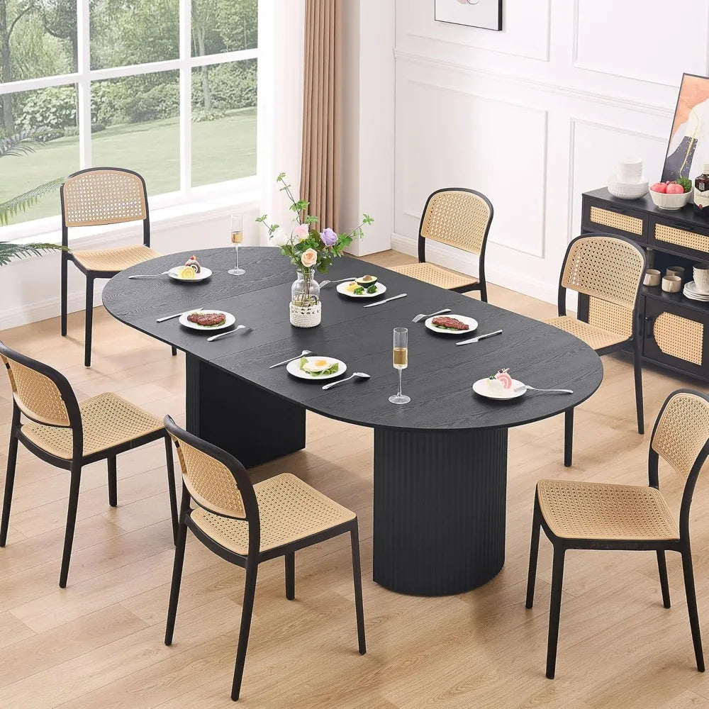 Dining Table, Modern Extendable Kitchen Tables, Round to Large Oval Solid Wood Table Furniture, Wood Dining Furniture Set