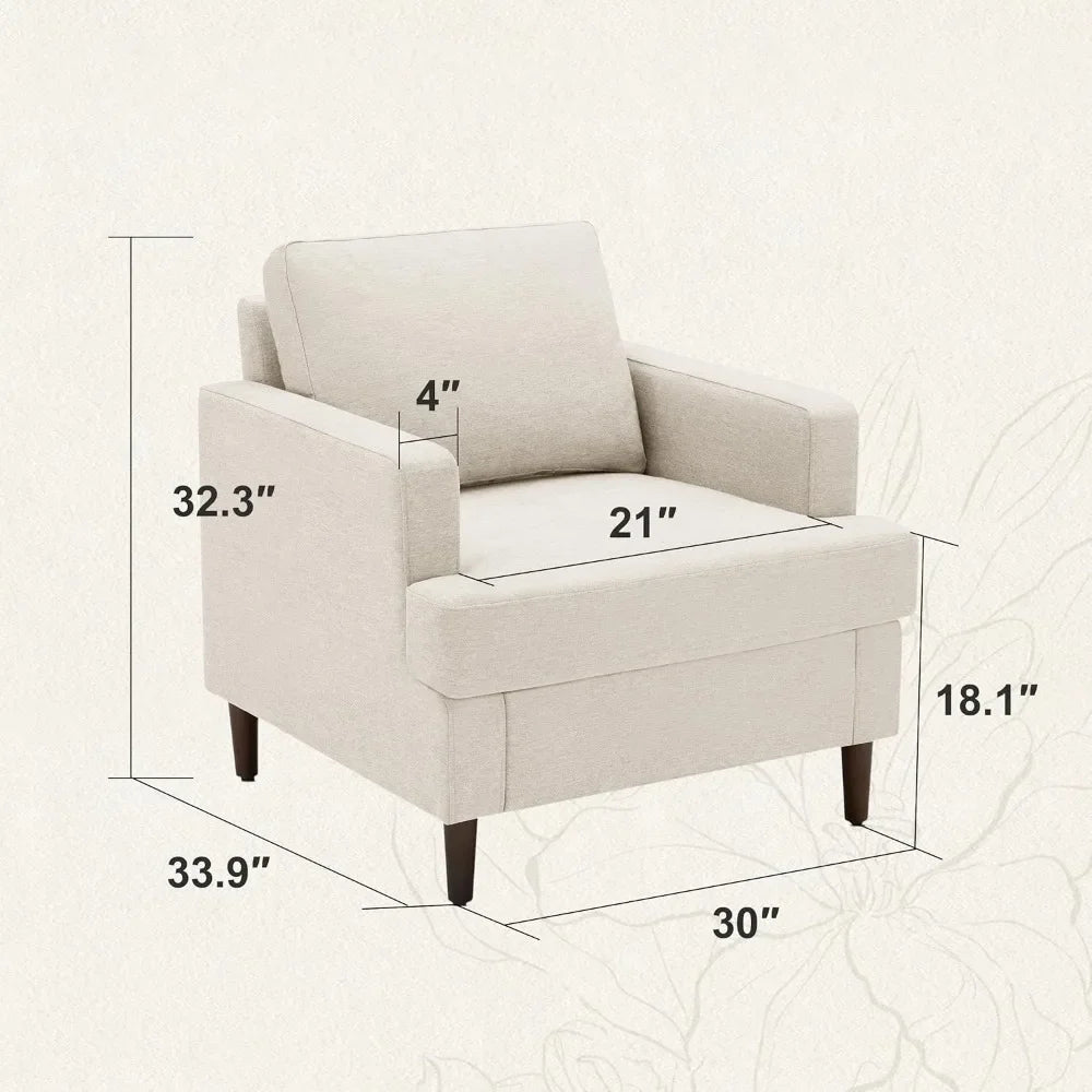 Accent Chair,Modern Linen Fabric Armchair for Living Room,Single Sofa Chair with Wood Legs (Beige, 2 Pack),Living Room Chairs