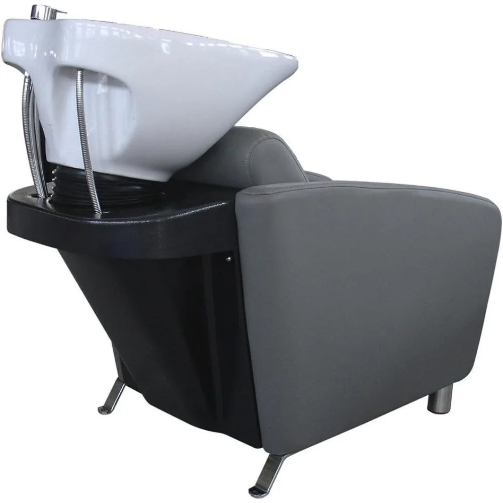 Salon Shampoo Chair, Deep Tilting White Porcelain Shampoos Bowl, Dual Function Nozzle, Extra Wide Seat, Shampoo Chairs