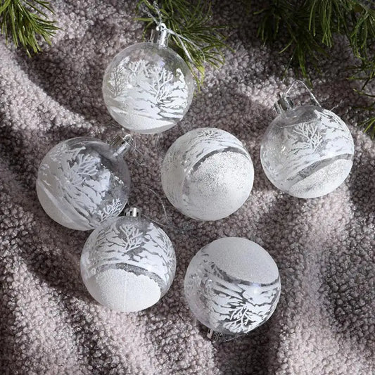 6pcs Transparent Snow Christmas Balls Pendants for 6cm Christmas Tree Decoration Clear Baubles Hanging Ornaments Xmas Navidad