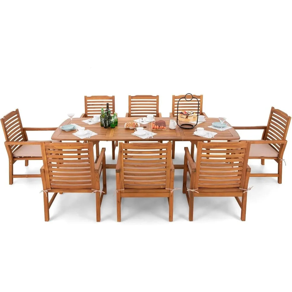 Patio Outdoor Table and Chairs Set, Acacia Wood Table Expandable with Hole and Chairs,9 Pieces Patio Table Sets