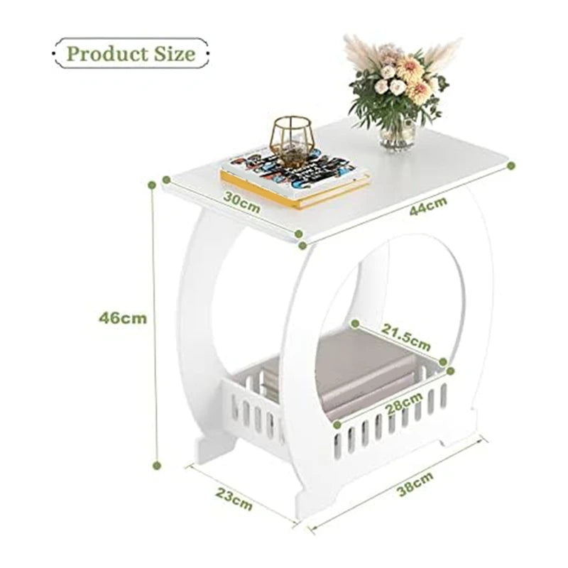 1 Piece End Table Narrow Bedside Table White Nightstand With Storage Shelf Basket Slim Coffee Tables Small Spaces,Sofa Table