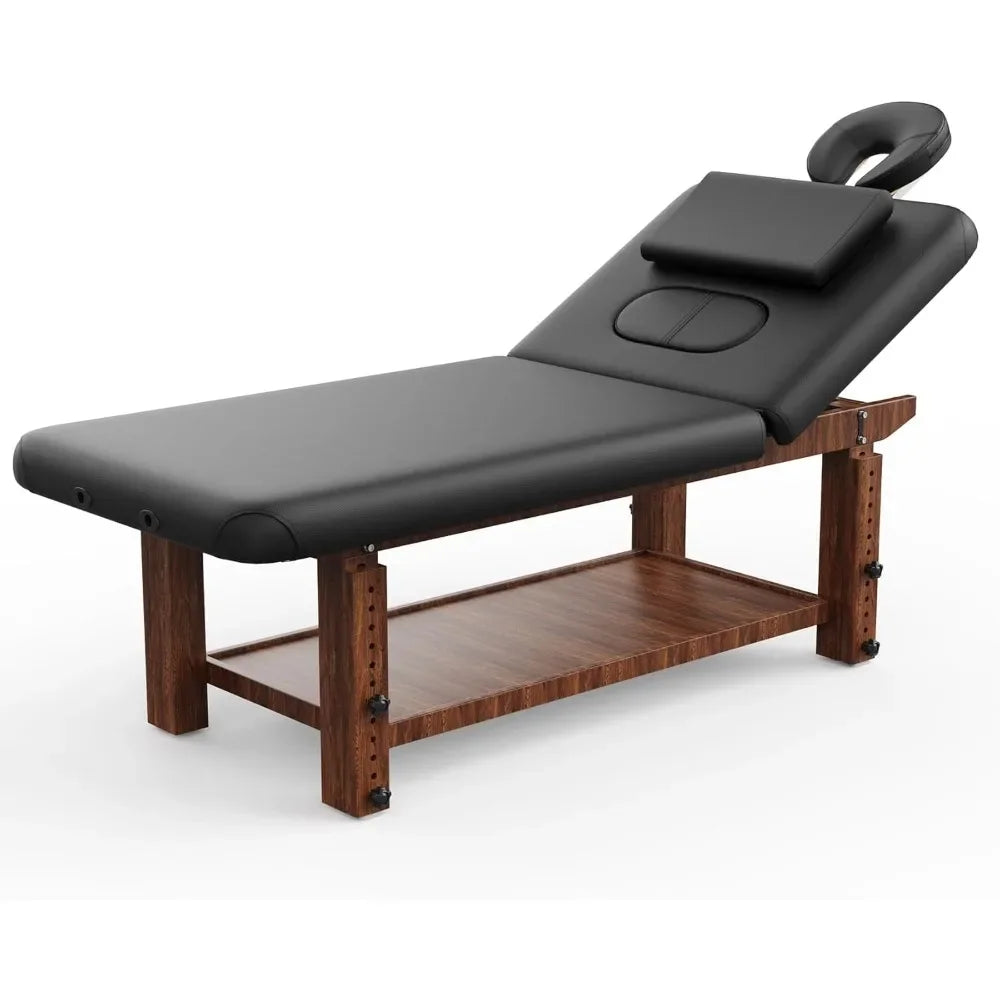 Wood Massage Table with Adjustable Face Pillow and Adjustable Legs for Treatment, Spa Facial Professional Massage Bed