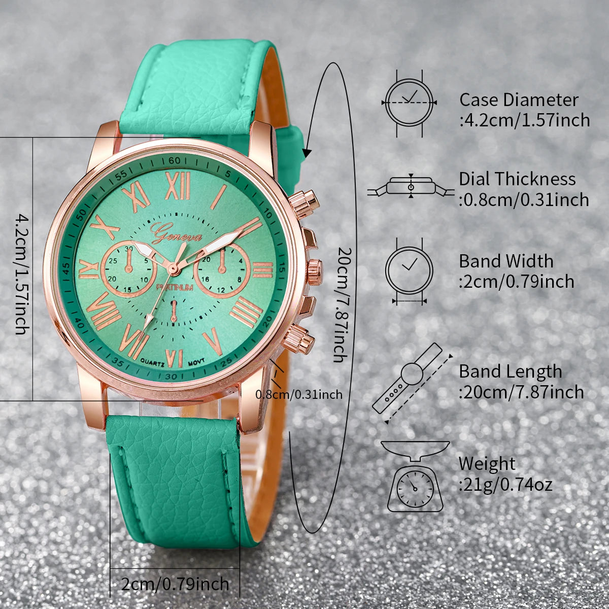 5PCS/Set Fashion Roma Dial Women's Quartz Watch Leather Band Wrist Watches Jewelry Set（Without Box）