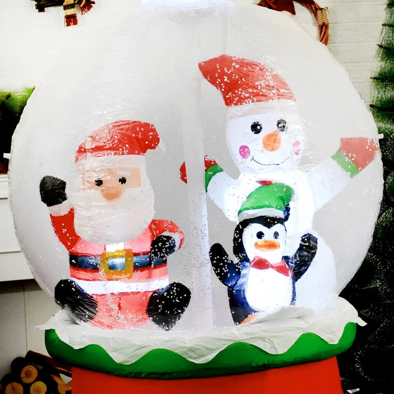 Inflatable Christmas Snow Globe with LED Light Blow Up Santa Penguin Snowman in Snowing Globe Outdoor Yard Xmas Party Decoration