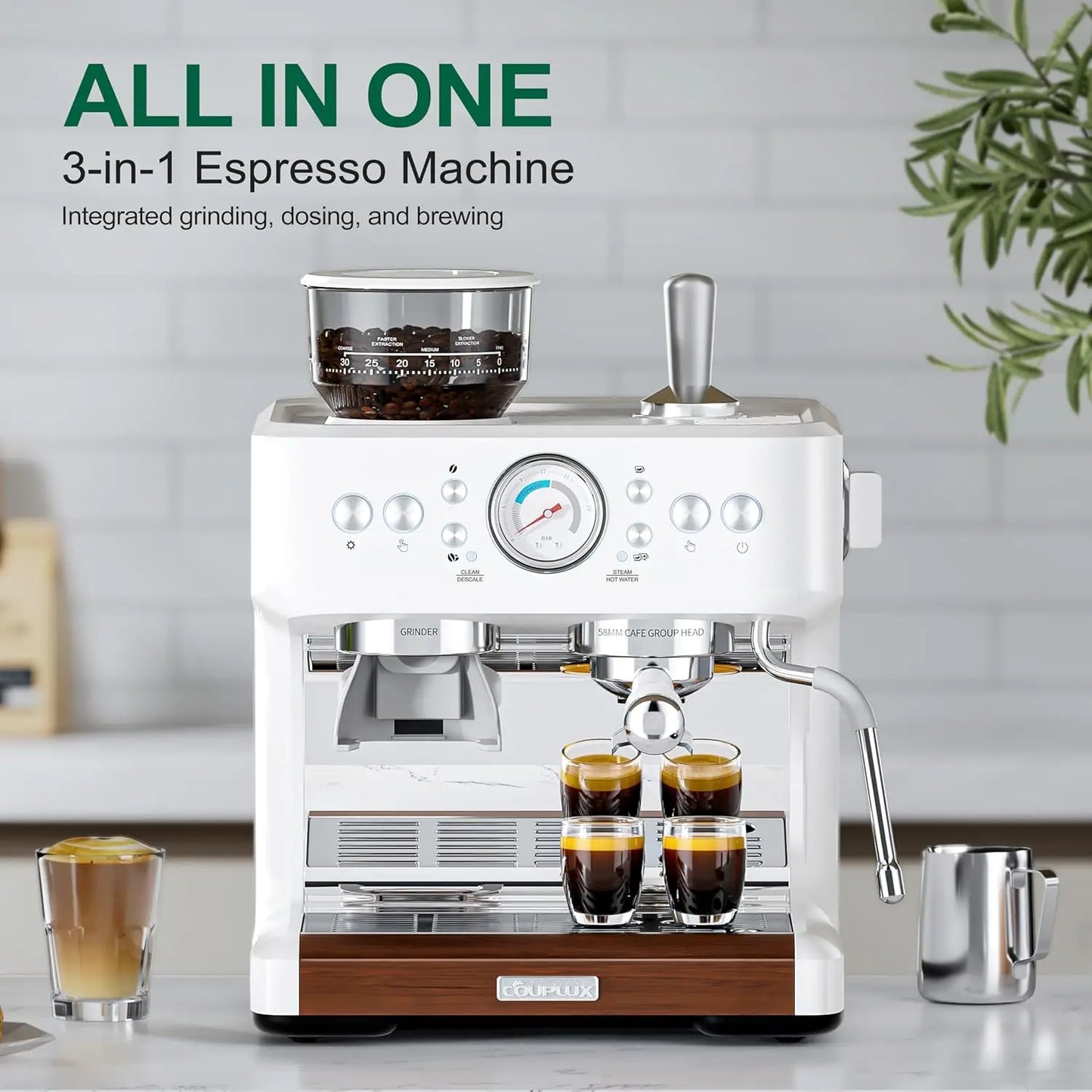 with Grinder, Coffee and Espresso Maker Combo All in One Coffee Machine, 20 Bar Cafe Espresso Machine with Milk for Latte