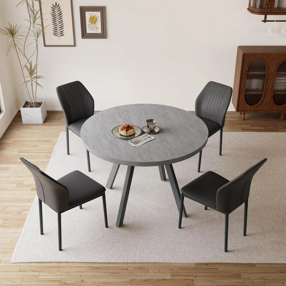 Round Dining Table Set for 4, Modern Casual Coffee Table Set for Kitchen, Living Room, Apartment, Space Saving