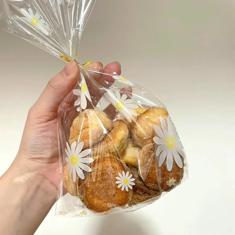 50Pcs Daisy Flower Candy Cookie Bags Clear Biscuit Baking Packaging Bag Kids Birthday Party Gift Wrapping Wedding Decor Supplies