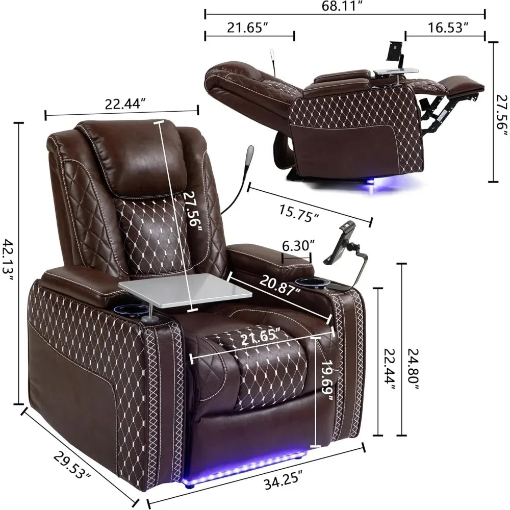 Power Zero Gravity Recliner Chair for Adults with Smart Cup Holders, USB Ports, Hidden Arm Storage,Tray Table,Living Room Chairs