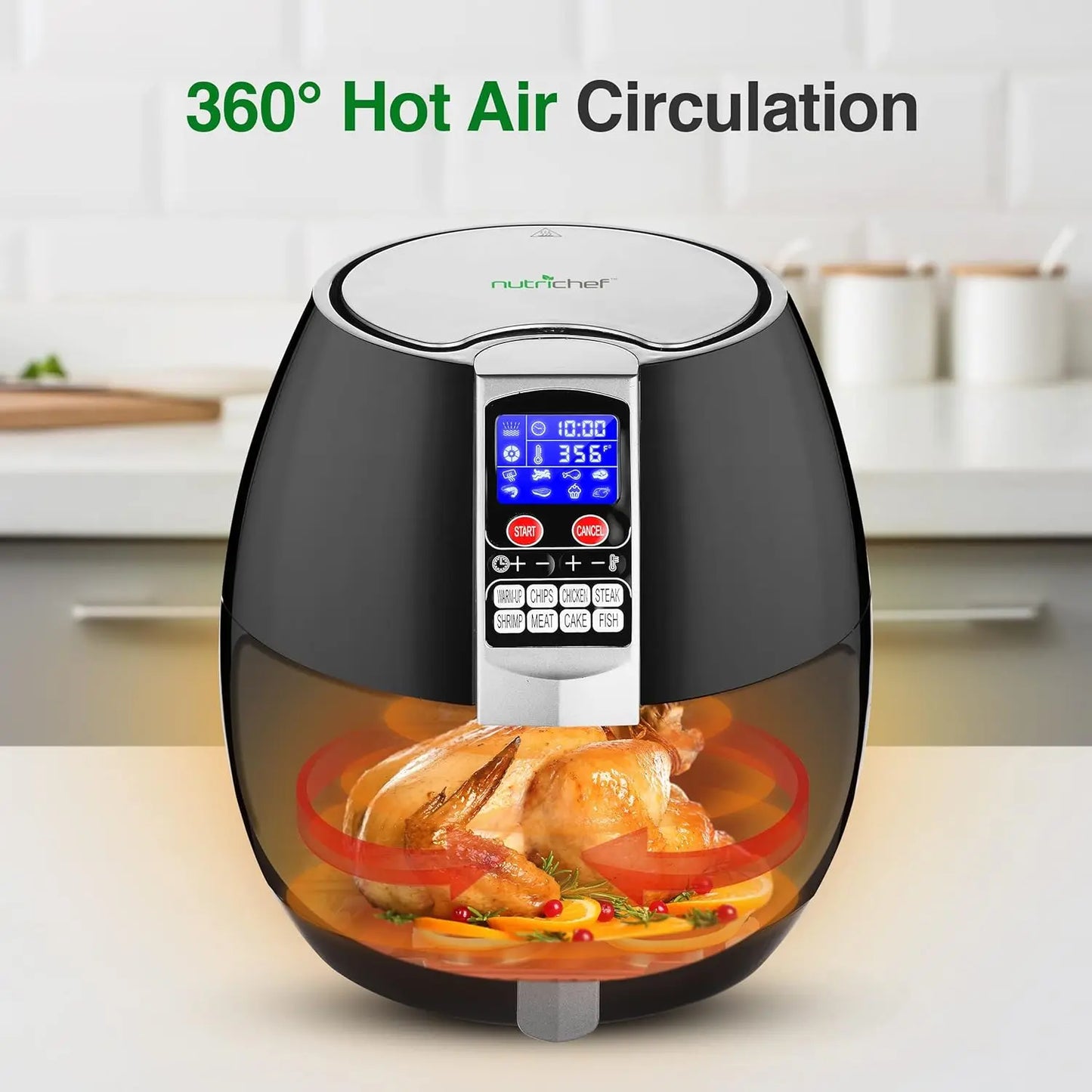 Fryer Oven - w/Digital Display, Electric Big 3.7 Qt Capacity Stainless Steel Kitchen Oilless Convection Power Multi Cooker